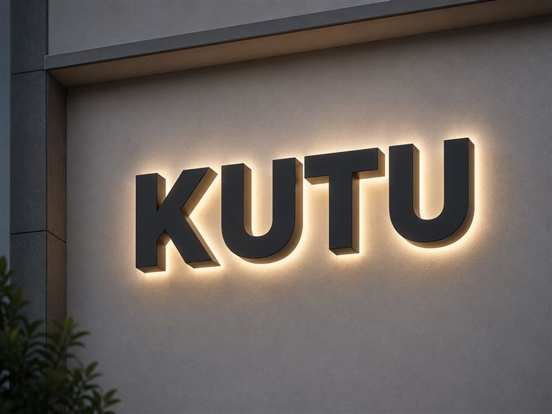 Beleuchtete LED-Leuchtbuchstaben an einer Hauswand bei Dämmerung